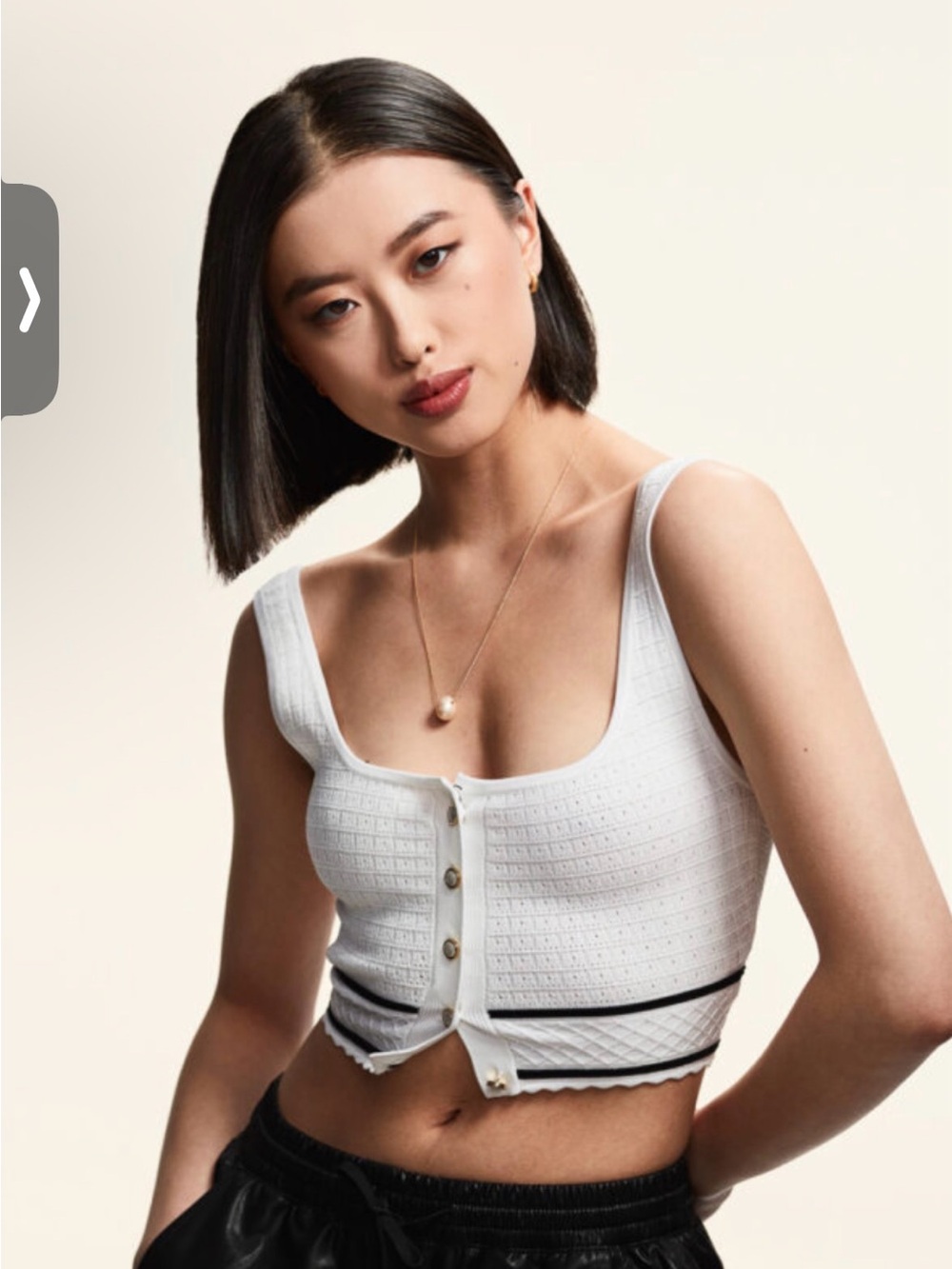 Aritzia Babaton White Cropped Knit Tank with Button Front